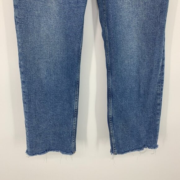 H&M Jeans Straight Leg Ankle Fray Hem Blue Denim Stretch - Picture 4 of 9